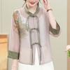 Moda para Mamá: Nuevo Top Estilo Chino Colección Primavera/Verano 2025, Blusa Estilo Nacional para Adultos Mayores, Conjunto de Dos Piezas de Gasa para Mujeres de Mediana Edad