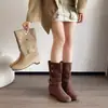 Botines Retro Maillard Plegables de Dos Vías para Mujer, Nuevo Estilo Otoño/Invierno 2026, Aumentadores de Altura, Adelgazantes, Botas Vaqueras Occidentales