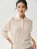 Cuello polo, cierre de media botonadura, base de punto de cachemira texturizada para mujer, suéter cálido y elegante, perfecto para usar en capas en otoño e invierno