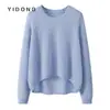 Gola Redonda Malha Lisa 12 Agulhas Fio Floral Curta na Frente Longa Atrás Tricô Feminino Cashmere Puro Mangas Raglã Solta Tricô Preguiçoso