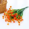 Em estoque plástico pequena camélia flor artificial arranjo de flores em vaso 7 garfos grama de mola rosas narcisos flores artificiais
