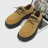 Sapatos Khaki para Homens com Biqueira Grande, Novidades para o Início da Primavera, Sapatos Derby Americanos Retrô de Sola Grossa para Aumentar a Altura, Botas Martin Fashion de Cano Baixo