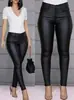 Otoño e Invierno 2025 Nuevos Productos Transfronterizos Europeos y Americanos Amazon Wish Pantalones de Cuero PU de Color Sólido Pantalones Casuales Sexy Ajustados Pantalones Largos para Mujer