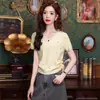 Nuevo Top de Punto de Manga Corta de Colores con Botones y Cordón para Mujer, Nuevo Delgado Hueco, Colección Primavera/Verano 2025