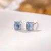 Pendientes de Plata de Ley S925 Yiluyin con Aguamarina, Diseño Redondo Geométrico Simple, Versátiles, Lujo Ligero, Pendientes de Moda para el Trabajo