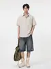 Camisa de manga corta lisa estilo japonés G-stone para hombre con bolsillos diagonales, corte holgado, cuello de solapa, top casual