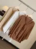Top de punto de diseño coreano con mangas acampanadas de tres cuartos para mujer, nuevo modelo de principios de otoño con cintas, cintura plisada, elegante y estiliza la figura.