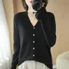 Comercio exterior transfronterizo, nueva colección primavera/otoño: Cárdigan de punto de manga larga, liso, suave y cómodo, con cuello en V, elegante prenda exterior lisa para mujer
