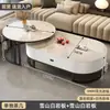 Mesa de Centro de Piedra Sinterizada para Sala de Estar en Casa, Mesa de Té Ovalada Italiana, Nuevo Modelo 2025, Almacenamiento, Lujo Ligero, Combinación de Mueble de TV para Apartamento Pequeño
