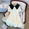 Vestido Nuevo de Verano 2025 para Mujer de Talla Grande Chica Gorda Cuello de Muñeca Francés Holgado Look Adelgazante Falda de Manga Corta