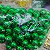 Contas Metálicas Redondas de 16mm com Revestimento Colorido Uv Furo Reto Contas para Corrente de Celular DIY Pingente de Carro Contas Verde Natal