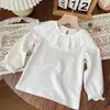 Camiseta Base de Manga Larga con Cuello Volante de Encaje para Niñas de Bebé de Primavera y Otoño, Top Blanco con Cuello Solapa, Ropa Interior de Princesa, Algodón Puro