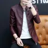 Outono 2022 Jaqueta Masculina de Couro Gola Vertical Couro PU Fino Estilo Coreano Jaqueta Slim-fit Moda Masculina Slim-fit Fashion