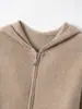 Nuevo Otoño/Invierno 35% Cachemir Punto de Panal con Capucha Doble Cremallera Color Sólido Versátil Casual Commute Cárdigan de Punto de Manga Larga