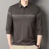 Nueva Camisa Polo Estampada de Manga Larga para Hombre de Otoño con Bolsillos Reales, Moda Casual para Hombres de Mediana Edad, Camiseta Estilo Papá