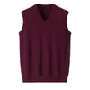 Chaleco Interior de Punto Fino Calibre 16 Liso Principios de Otoño Cuello en V Canalé Delgado Clásico Ajustado para Hombre Chaleco Pulóver