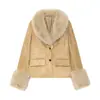 Moda europea y americana transfronteriza para mujer, popular en AliExpress: elegante y casual blazer ajustado de piel sintética