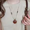 Collar con Colgantes Irregulares Redondos y Cuadrados con Virutas de Madera, Cadena para Clavícula Estilo Étnico Vintage, Cadena para Suéter de Diseño Nicho para Mujer