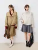 Gabardina vintage de doble botonadura color caqui con solapas para mujer, nuevo estilo otoño 2026, talla petite, chaqueta corta de alta gama para el trabajo