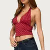 Roupa Feminina de Verão Europeia e Americana 2026 Nova Moda Sexy Costas Nuas Gola Halter Amarração Poá Top Atacado para Exportação