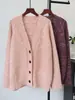 Suéter abrigo largo de punto casual retro holgado adelgazante de otoño e invierno 2026 nuevo cárdigan de punto versátil con cuello en V para mujer