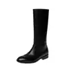 Botas de Montar de Caña Recta de Cuero Genuino Estilo Old Money 2026 Tacón Bajo Grueso Puntera Redonda Todo Color Café Cuero Genuino Botas Altas de Ponerse para Mujer
