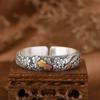 Pulseira de Prata Pura 999, Prata Feita à Mão com Inlay de Ouro e Prata, Escultura em Relevo de Alfinete, Design de Nicho, Pulseira Sólida de Flor de Ameixa para Mulheres