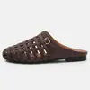 7006-9 Diadema Tejida Hueca Medias Zapatillas de Verano para Mujer Estilo Nuevo Zapatos Individuales Moda Slip-on Versátiles Zapatillas de Fondo Plano