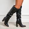 En stock-Botas de Invierno 2024 para Mujer, Estilo Europeo y Americano, con Tacón Grueso Puntiagudo, Hasta la Rodilla