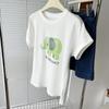 Camiseta Feminina Tamanho Grande Estampa de Elefante Manga Curta Pequena Voadora Verão Feminino Menina Cheinha Emagrecedor Esconde-se da Pele Esconde-se da Barriga Gola Redonda Manga Curta Top