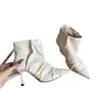 Botines puntiagudos de estilo europeo y americano para mujer, nuevas botas de moda finas con tacón y pliegues para primavera y otoño, botas blancas acordonadas adelgazantes y elegantes