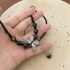 Collar de Cuerda Trenzada con Cuentas de Mariposa Estilo Bohemio para Mujer, Nuevo Estilo Chino Retro Colgante Largo de Cerámica Accesorio Estilo Étnico