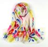 Cachecol de Lã Pintado à Mão, Dupla Utilização como Xale para Proteção contra o Frio, Gola Térmica Feminina para Outono e Inverno, Design Personalizado Pintado à Mão com Plantas e Flores Artesanais