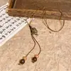 Collar Trenzado de Cuerda con Perlas de Piedra Natural para Mujer, Cadena para Clavícula de Piedra Ojo de Tigre Estilo Chino Nuevo Vintage, Accesorio Largo Colgante para el Cuello con Manchas