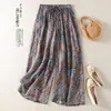 Pantalones de Pierna Ancha Sueltos con Estampado Retro Artístico de Nueve Puntos Casuales de Algodón y Lino para Mujer Nuevo Estilo 2026