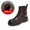 Botas de moda de cuero genuino para mujer, nueva colección otoño/invierno 2026, con forro de felpa, tacón grueso y diseño versátil apto tanto para el trabajo como para el uso casual, con caña corta y ajuste ceñido