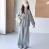 Conjunto de Sudadera Gris Nueva y Pantalones de Pierna Ancha para Niñas, Atuendo de Dos Piezas de Moda para Niños Mayores, Ropa Casual y Elegante de Otoño