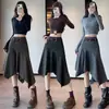 Falda midi de mezclilla irregular para mujer, estilo otoño vintage old money, falda retro de cintura alta entallada línea A