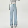 Calça de maternidade, calça pantalona, estilo fino de verão, plus size, calça longa de seda gelada, calça reta folgada para maternidade, roupa casual de verão