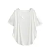 Camiseta de Manga Curta com Decote V e Barra Curva Estilo Relaxado Verão Nova Moda Top Meio Comprimento Soltinho Emagrecedor Camisa Feminina