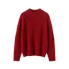 2025 Nuevo Otoño e Invierno Mezcla de Seda y Cachemir Engrosada Cuello Redondo Tejido de Punto para Mujer Color Puro Suave Ceroso Cálido Capa Base Tejido de Punto