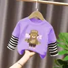 Camiseta Manga Longa Infantil para Meninos Estilo Casual Desenho Animado Bebês Meninos Primavera e Outono Gola Redonda Falsa Duas Peças Top Solto Algodão Puro