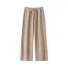 Pantalones de cachemir de 8 puntos de cuatro agujas para commuting de cintura alta de pierna recta para mujer con cordón ajustado versátiles de punto casual pantalones largos