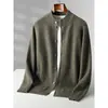 Cárdigan 100% Lana Pura para Hombre Cuello Alto Simple Prendas Exteriores Urbanas Tejidos Otoño Invierno Nuevo Abrigo Grueso Suéter