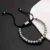 Pulseira de Corda Tecida Ajustável Hip Hop Masculina Coroa de Cobre Retrô Europeia e Americana Contas de Abacaxi de Aço Titânio Galvanizado a Vácuo