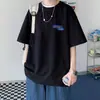 Camiseta de Algodón Pesado de Manga Corta para Hombre, Nueva de Verano Estilo Americano Marca de Moda Base Blanca Suelta de Media Manga