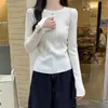Suéter de tricô azul leite estilo coreano para outono e inverno, novo top texturizado redondo estilo ins, suéter básico feminino de caimento justo