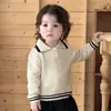 Suéter de punto con cuello polo estilo bebé para otoño, a rayas, con bloques de color, jacquard calado, ropa de bebé suave y acogedora