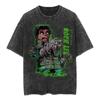 Camiseta Streetwear Anime Japonês Gráfico Vintage Lavada Preta Camiseta Masculina Algodão Manga Curta Top Solto