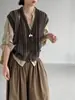 Chaleco de Punto Retro de Cuello V Rayado sin Mangas Estilo Old Money de Jiangzuo para Mujer, Prenda Versátil para Superponer en Otoño 1030